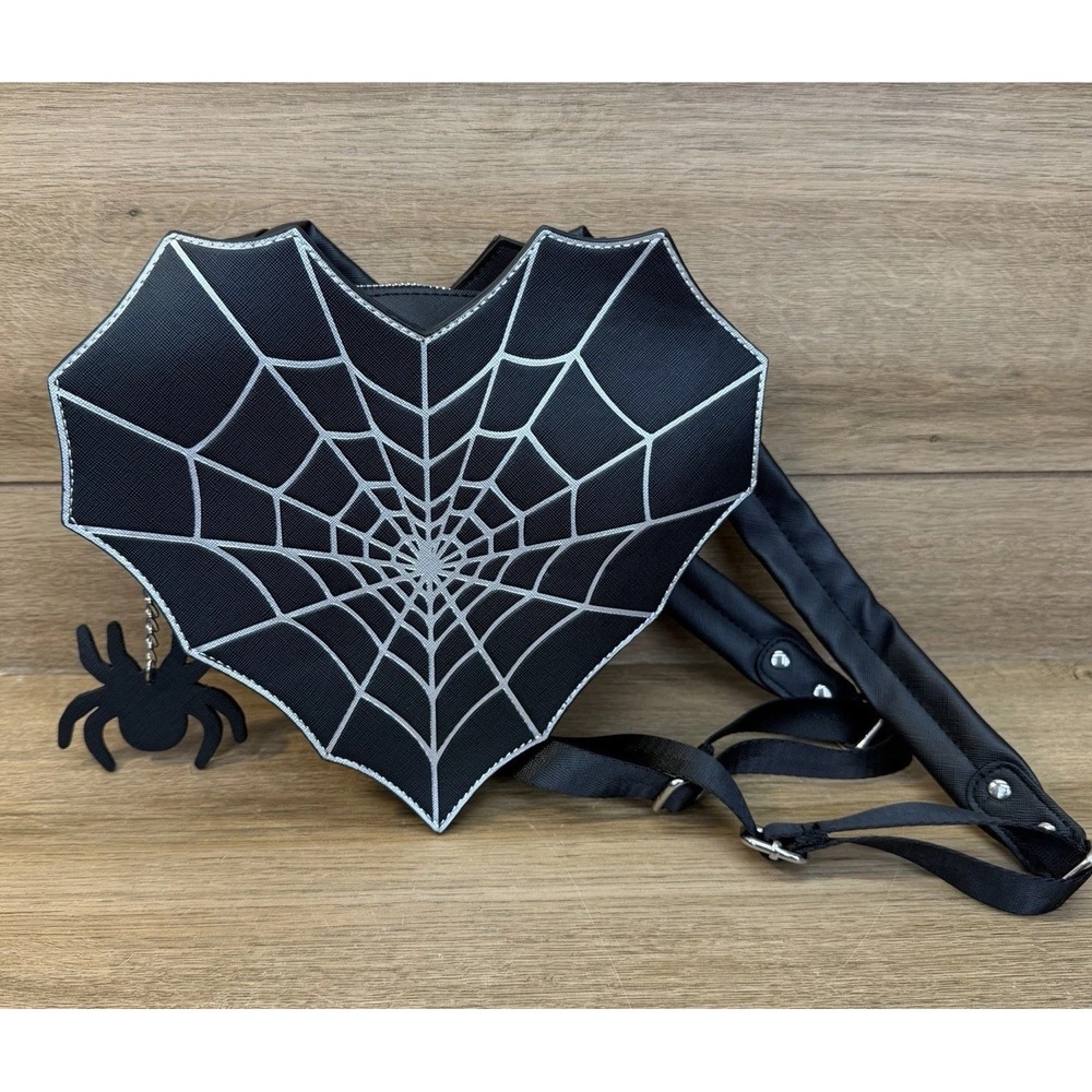 Halloween Spiderweb Heart Small Backpack Purse Black Spider Mad Engine NWOT